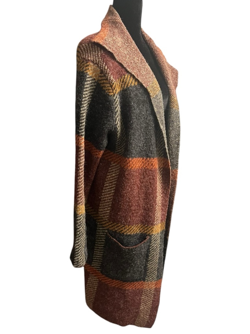 Natural Reflections Plaid Cardigan L Brown Orange